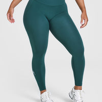 Effortless Seamless Leggings with White Logo | Marine Teal