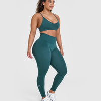 Effortless Seamless Leggings with White Logo | Marine Teal
