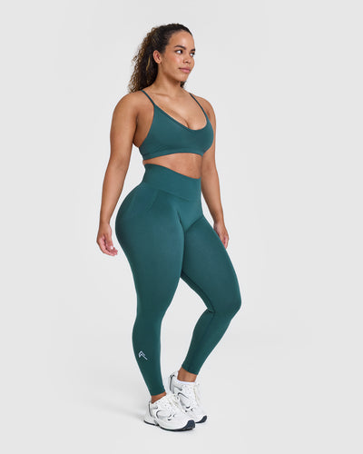 Effortless Seamless Leggings with White Logo | Marine Teal