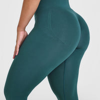 Effortless Seamless Leggings with White Logo | Marine Teal