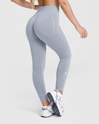 Effortless Seamless Leggings with White Logo | Metal Grey
