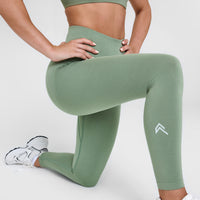 Effortless Seamless Leggings with White Logo | Sage