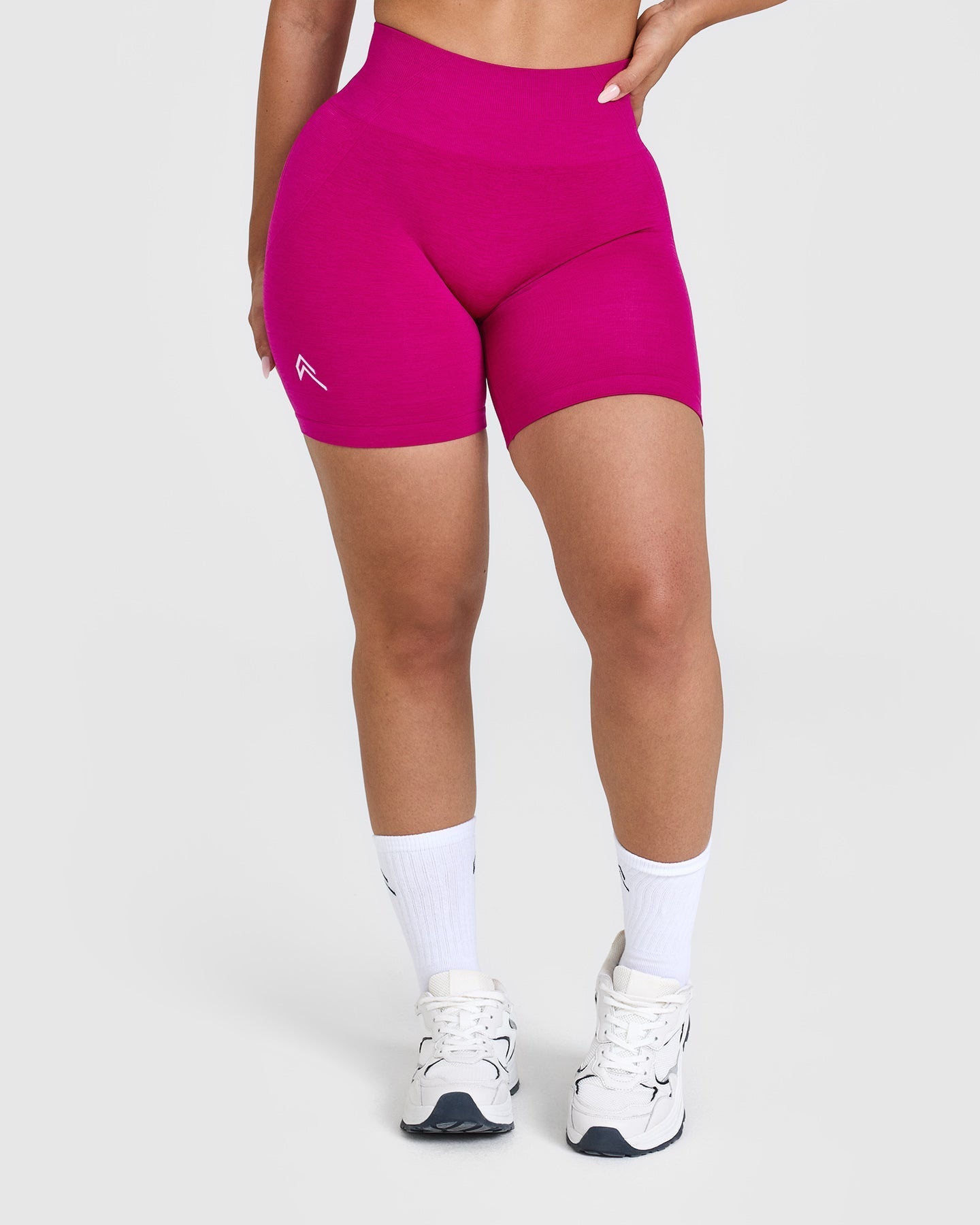 Effortless Seamless Shorts with White Logo | Fuchsia