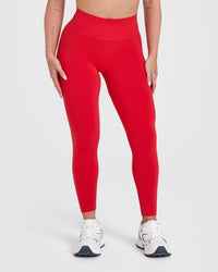 Effortless Seamless Leggings with White Logo | Muscle Mommy Red
