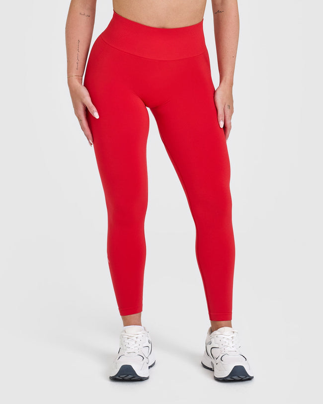 Effortless Seamless Leggings with White Logo | Muscle Mommy Red