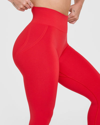 Effortless Seamless Leggings with White Logo | Muscle Mommy Red