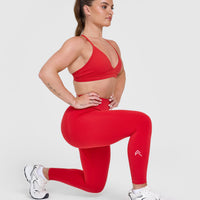 Effortless Seamless Leggings with White Logo | Muscle Mommy Red