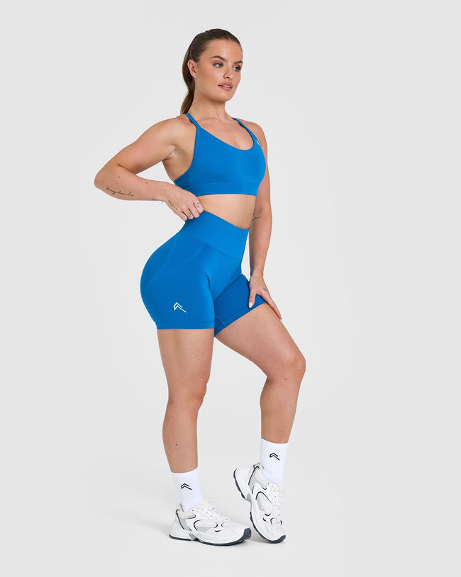Effortless Seamless Shorts with White Logo | Retro Blue