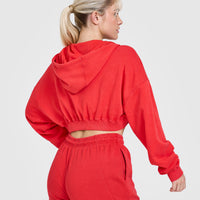 Raw Lounge Crop Zip Through Hoodie with Graphic | Muscle Mommy Red