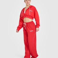 Raw Lounge Crop Zip Through Hoodie with Graphic | Muscle Mommy Red