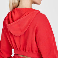 Raw Lounge Crop Zip Through Hoodie with Graphic | Muscle Mommy Red