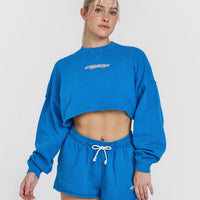 Raw Lounge Crop Sweatshirt with Graphic | Retro Blue
