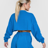 Raw Lounge Crop Sweatshirt with Graphic | Retro Blue