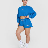 Raw Lounge Crop Sweatshirt with Graphic | Retro Blue
