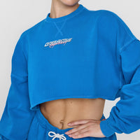 Raw Lounge Crop Sweatshirt with Graphic | Retro Blue