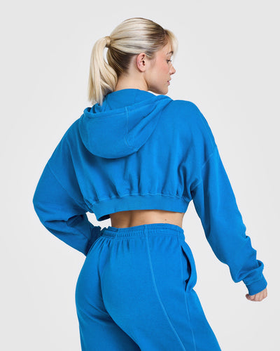 Raw Lounge Crop Zip Through Hoodie with Graphic | Retro Blue