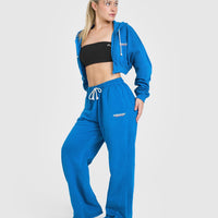 Raw Lounge Crop Zip Through Hoodie with Graphic | Retro Blue