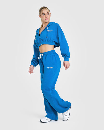Raw Lounge Wide Leg Joggers with Graphic | Retro Blue