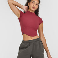 Mellowâ„¢ Rib Mid Mock Neck T-Shirt | Burnt Cherry