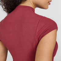 Mellowâ„¢ Rib Mid Mock Neck T-Shirt | Burnt Cherry