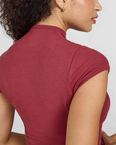 Mellowâ„¢ Rib Mid Mock Neck T-Shirt | Burnt Cherry