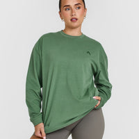 Classic Oversized Lightweight Long Sleeve Top | Washed Forest Green