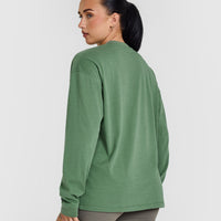 Classic Oversized Lightweight Long Sleeve Top | Washed Forest Green