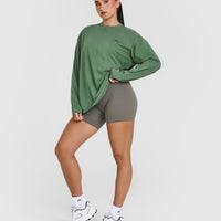 Classic Oversized Lightweight Long Sleeve Top | Washed Forest Green