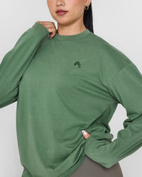 Classic Oversized Lightweight Long Sleeve Top | Washed Forest Green