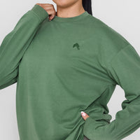 Classic Oversized Lightweight Long Sleeve Top | Washed Forest Green