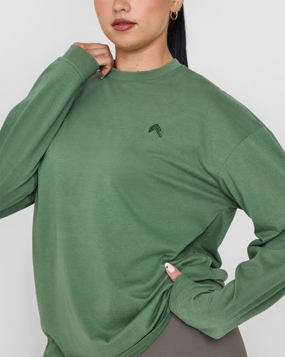 Classic Oversized Lightweight Long Sleeve Top | Washed Forest Green