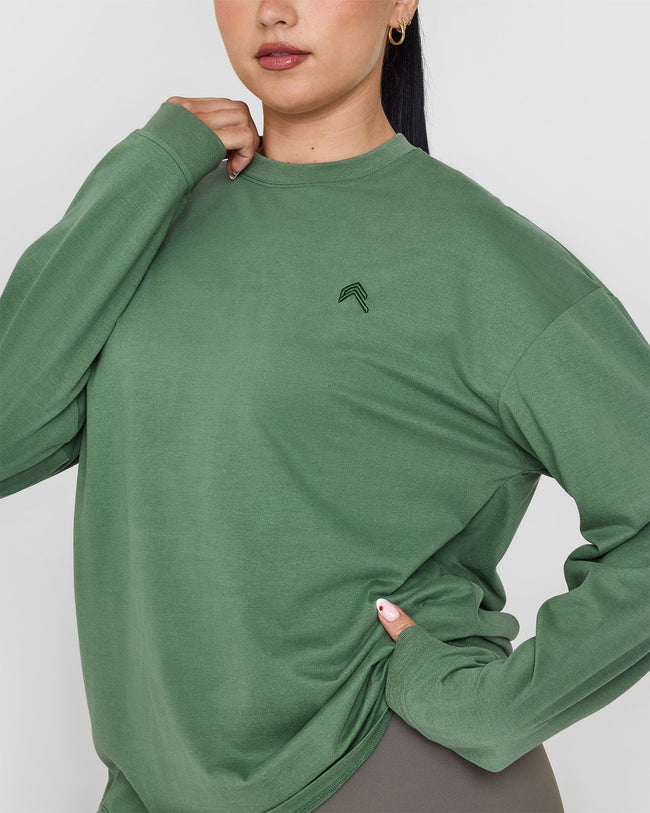Classic Oversized Lightweight Long Sleeve Top | Washed Forest Green