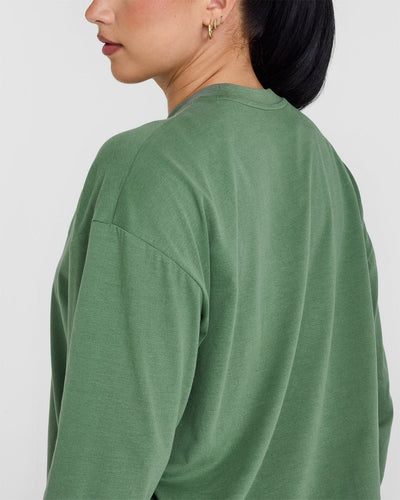 Classic Oversized Lightweight Long Sleeve Top | Washed Forest Green