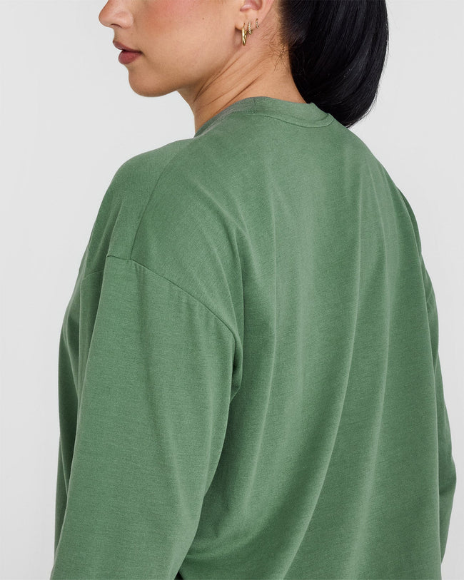 Classic Oversized Lightweight Long Sleeve Top | Washed Forest Green