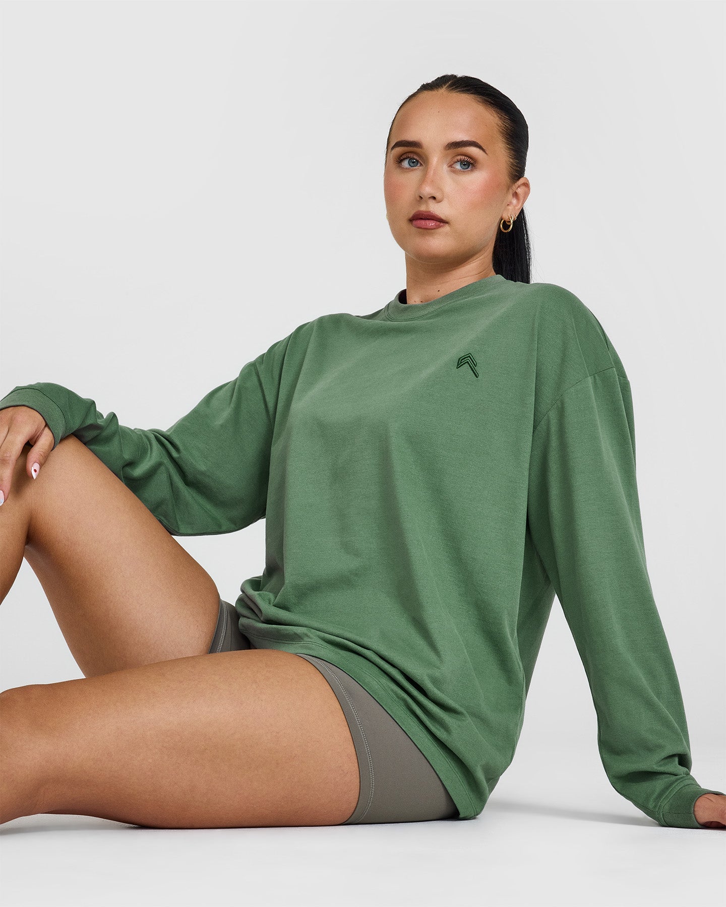 Classic Oversized Lightweight Long Sleeve Top | Washed Forest Green