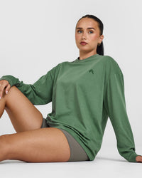 Classic Oversized Lightweight Long Sleeve Top | Washed Forest Green