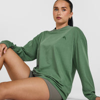 Classic Oversized Lightweight Long Sleeve Top | Washed Forest Green