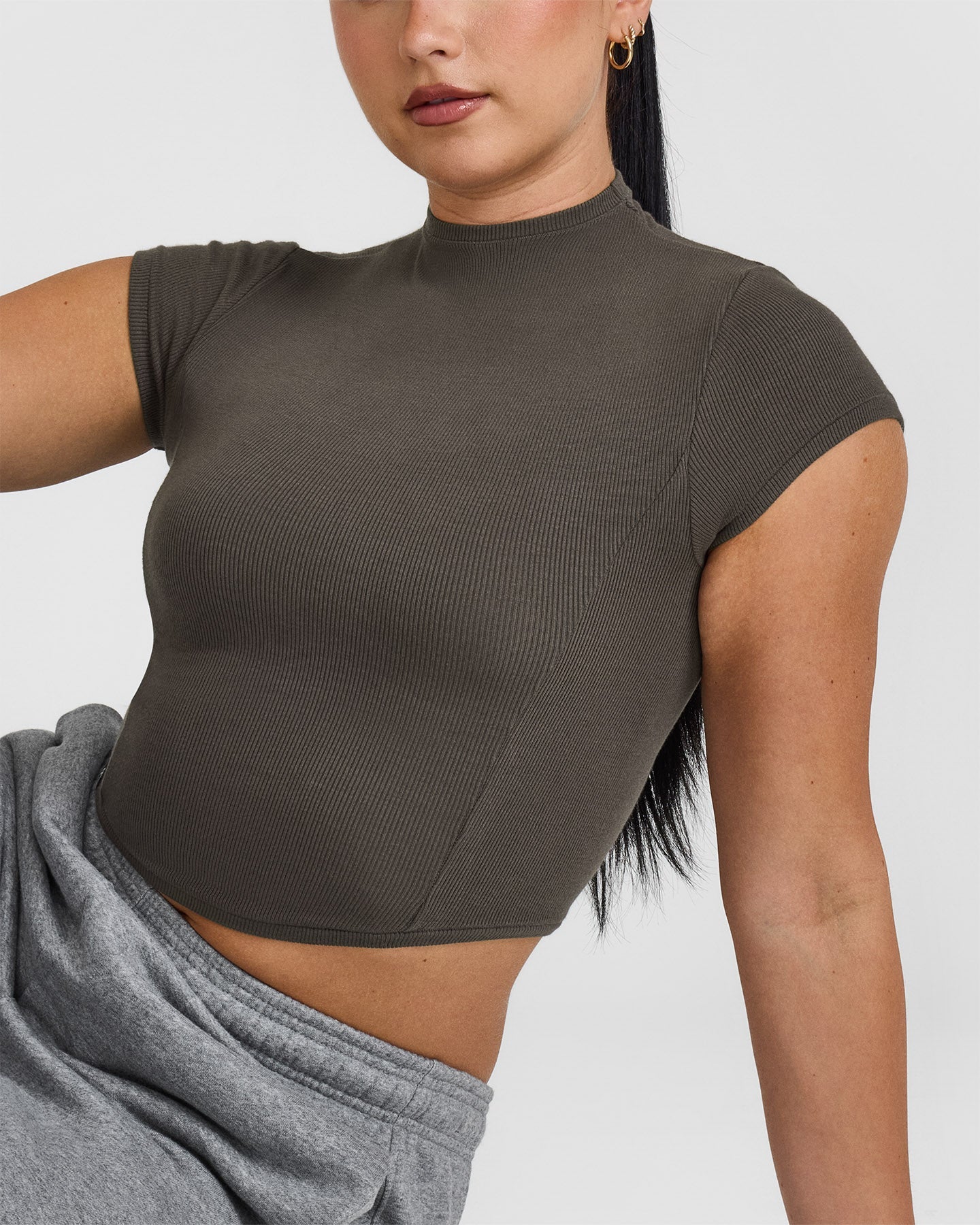Mellowâ„¢ Rib Mid Mock Neck T-Shirt | Deep Taupe
