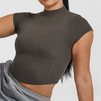 Mellowâ„¢ Rib Mid Mock Neck T-Shirt | Deep Taupe