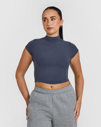 Mellow™ Rib Mid Mock Neck T-Shirt | True Blue