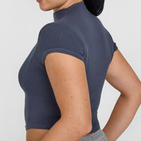 Mellow™ Rib Mid Mock Neck T-Shirt | True Blue