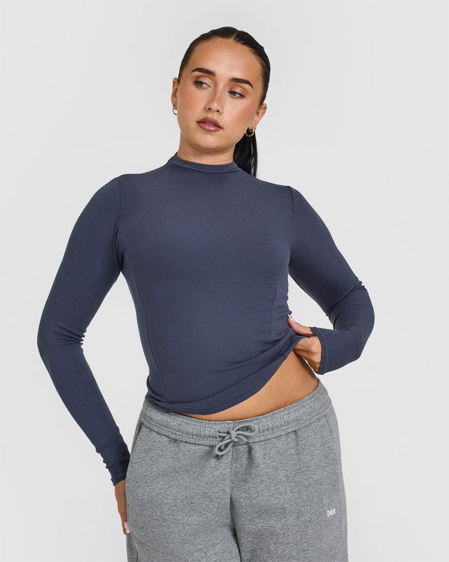 Mellowâ„¢ Rib Mock Neck Long Sleeve Top | True Blue