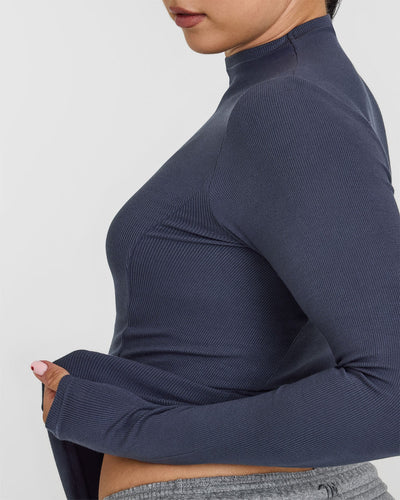 Mellowâ„¢ Rib Mock Neck Long Sleeve Top | True Blue