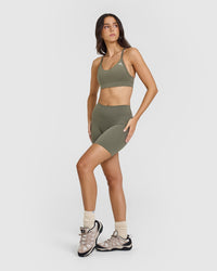 SoftMotion™ Cycling Shorts 8" with White Logo | Alpine Green