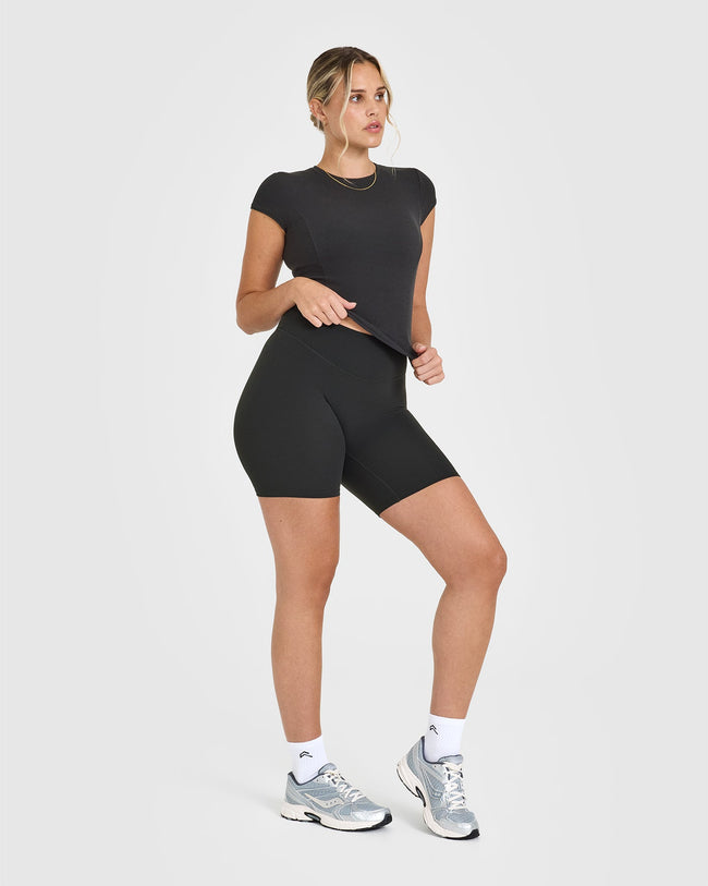 SoftMotion™ Cycling Shorts 8" with White Logo | Soft Black