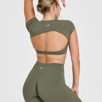 SoftMotion™ Short Sleeve Crop Top with White Logo | Alpine Green