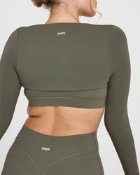SoftMotion™ Long Sleeve Shrug with White Logo | Alpine Green