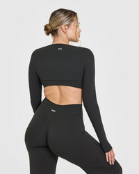 SoftMotion™ Long Sleeve Shrug with White Logo | Soft Black