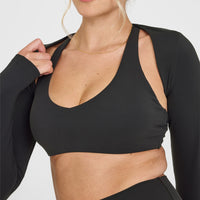 SoftMotion™ Long Sleeve Shrug with White Logo | Soft Black