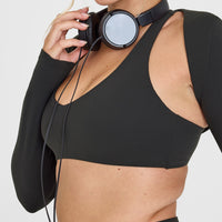 SoftMotion™ Long Sleeve Shrug with White Logo | Soft Black